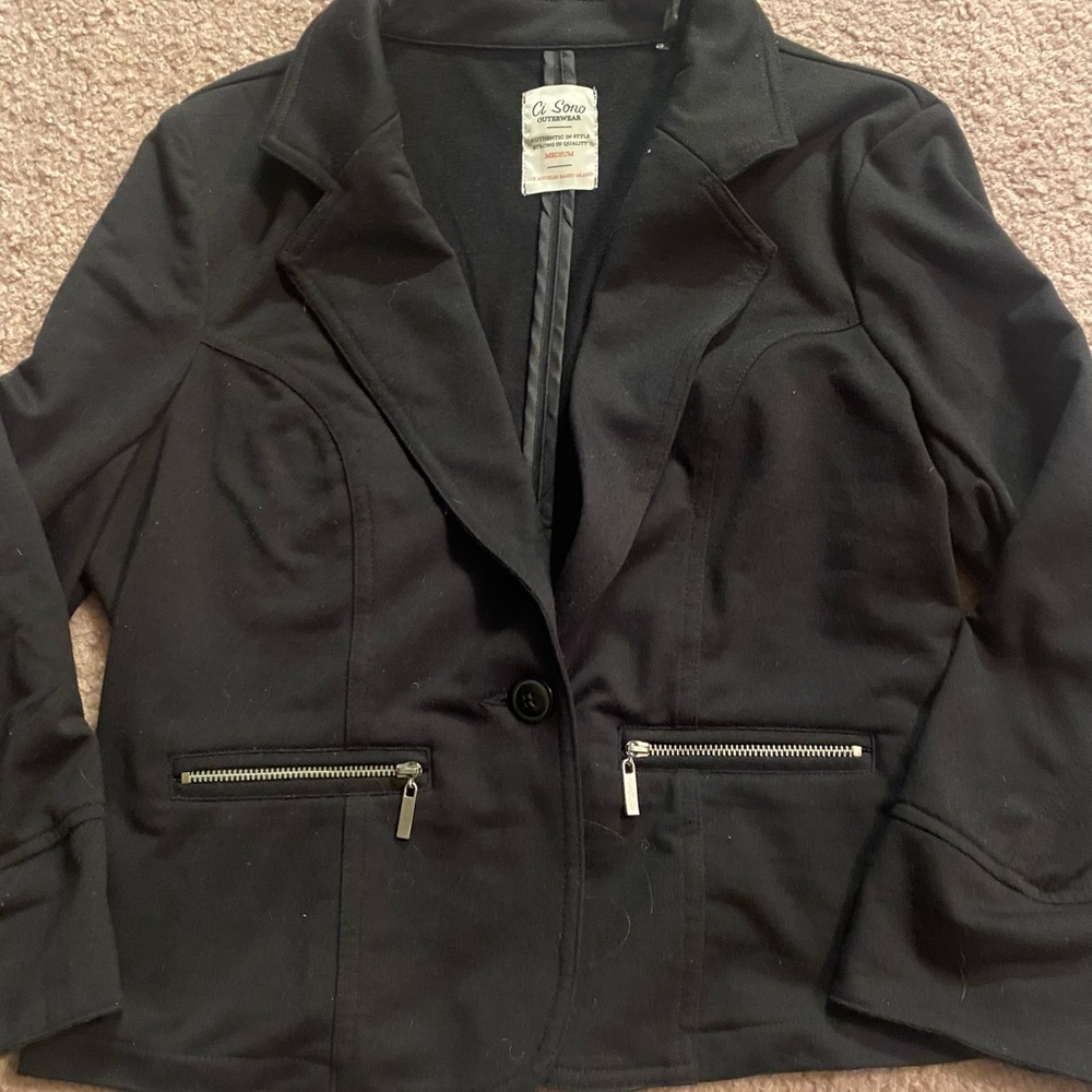 Ci Sono Black Polyester Blazer Womens Medium Junior cotton